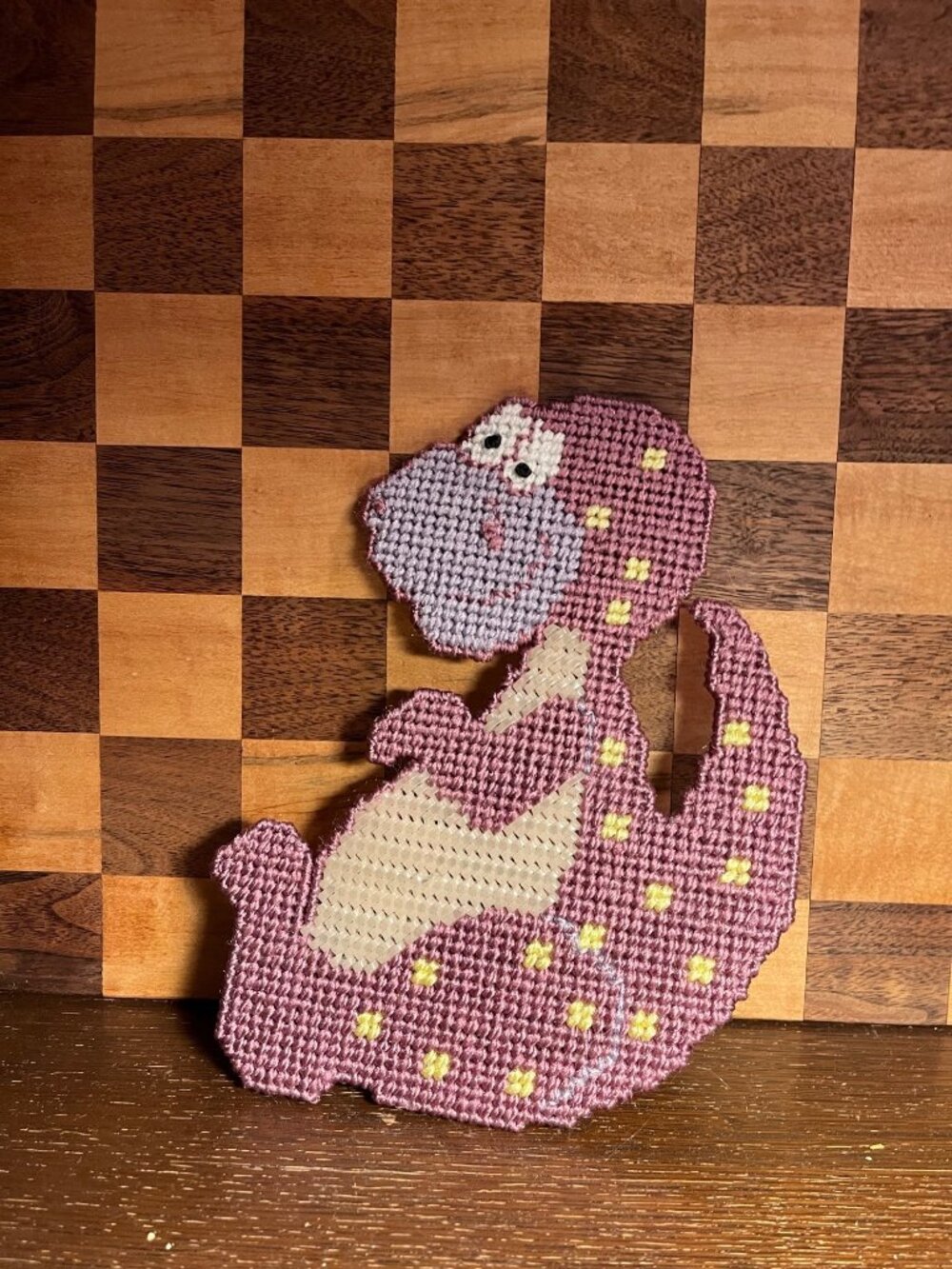 Canvas and Yarn Purple and Yellow Baby Dinosaur A747